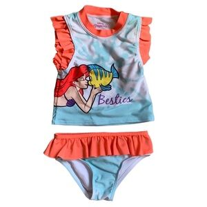Disney Little Mermaid Swimsuit Size 18 Months Flounder Princess Ruffles Ariel